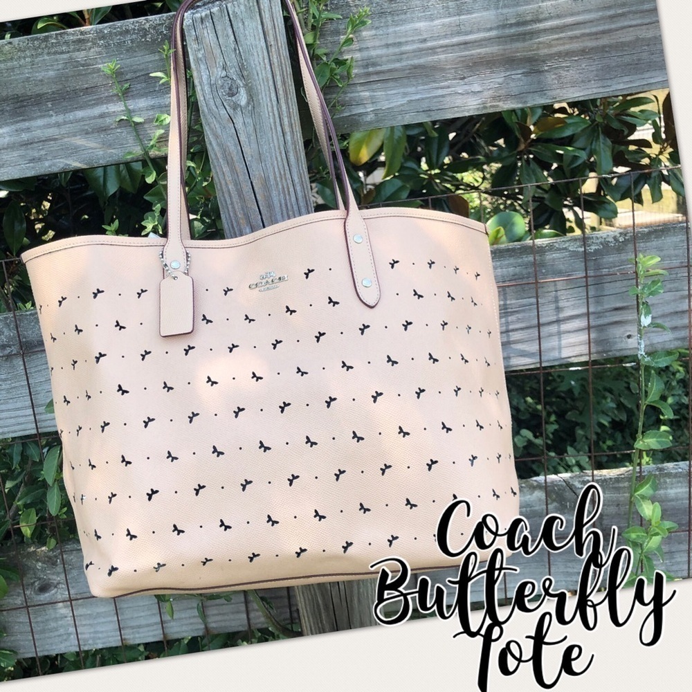 59345 Coach Butterfly Beechwood Beige Tote Bag
